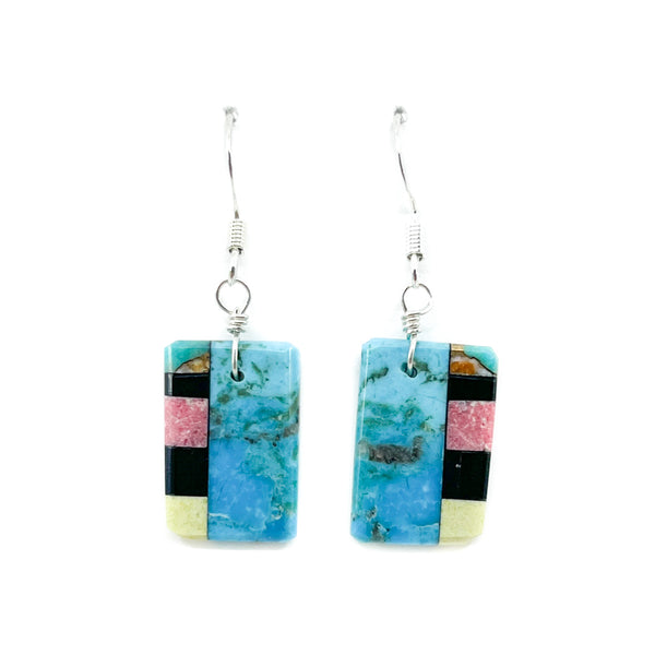 Turquoise Mosaic Earrings with Pink Stones NativeSeedsSearch
