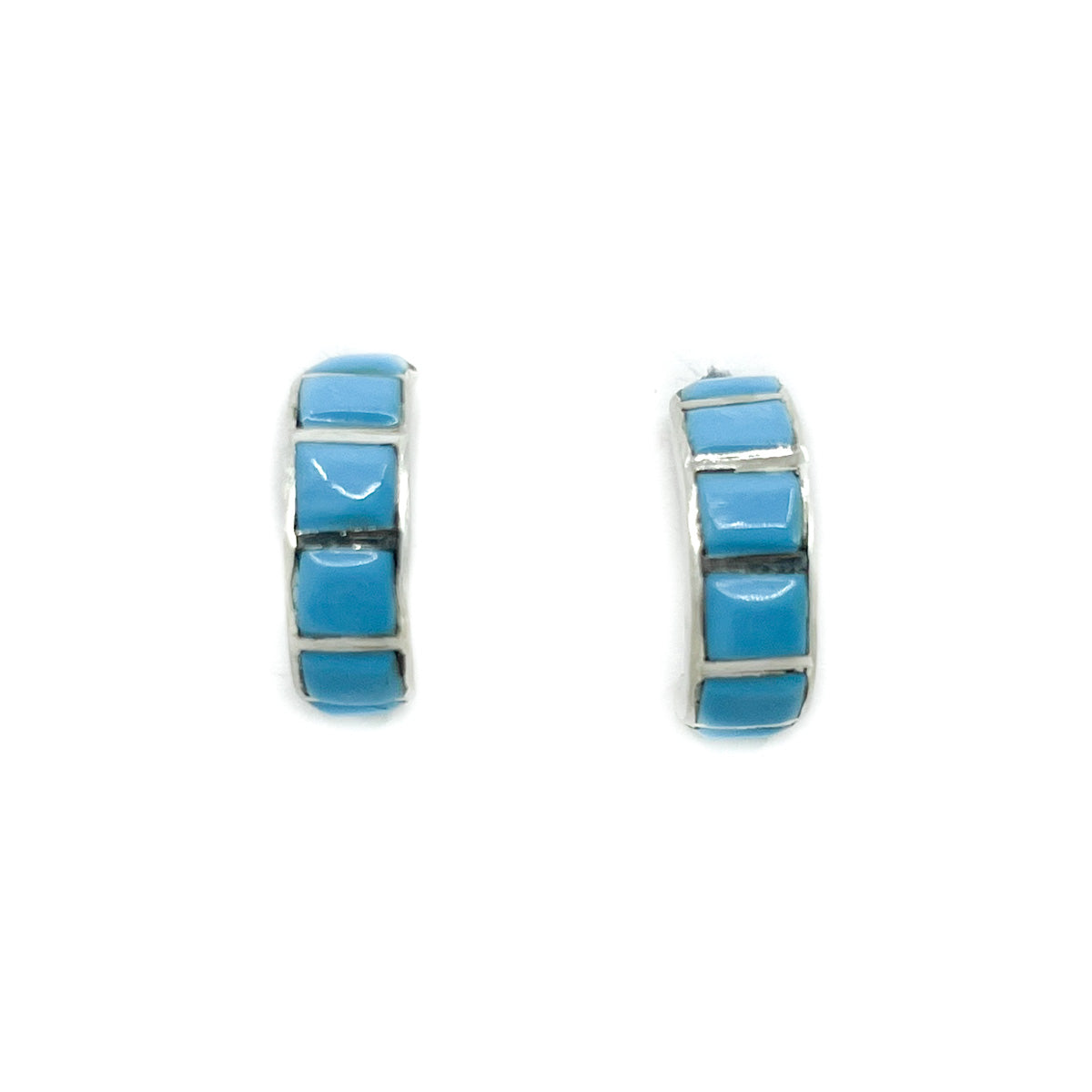 Load image into Gallery viewer, Zuni Turquoise Inlay Hoop Earrings
