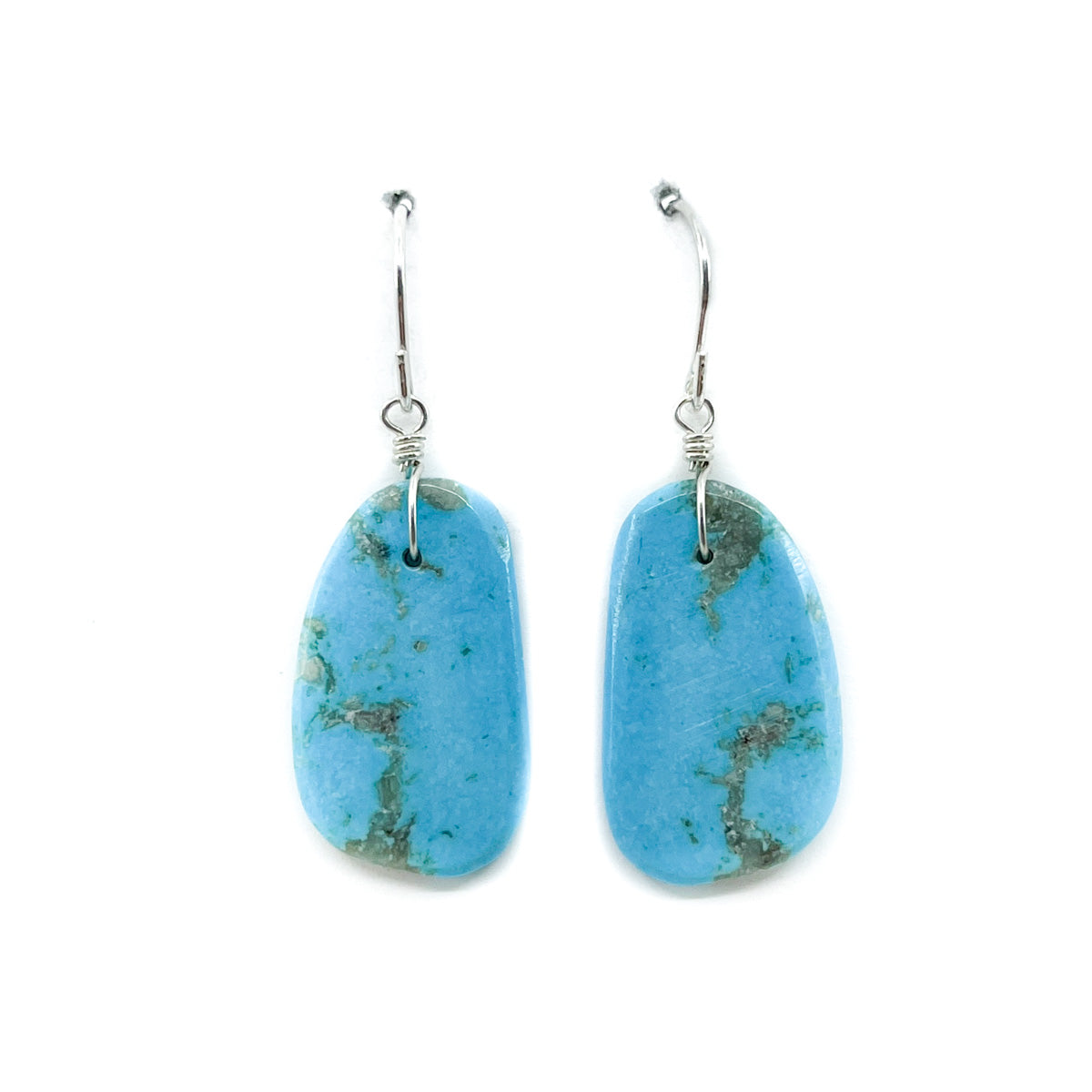Load image into Gallery viewer, Blue Turquoise Slab Earrings with Gray Matrix
