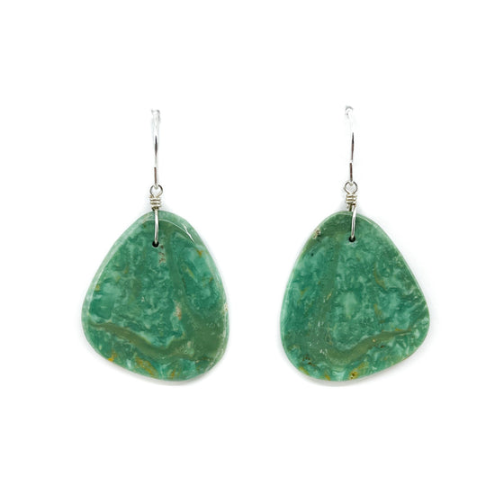 Load image into Gallery viewer, Swirled Green Turquoise Slab Earrings

