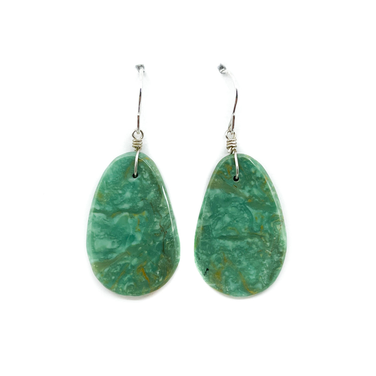 Green Turquoise Slab Earrings with Gold Matrix