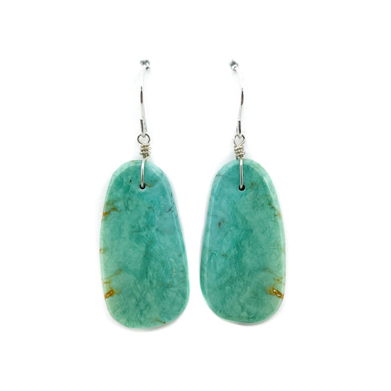 Oblong Turquoise Slab Earrings with Brown Matrix