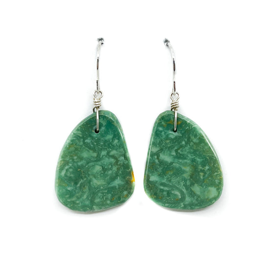 Green Turquoise Triangular Slab Earrings with Brown Matrix