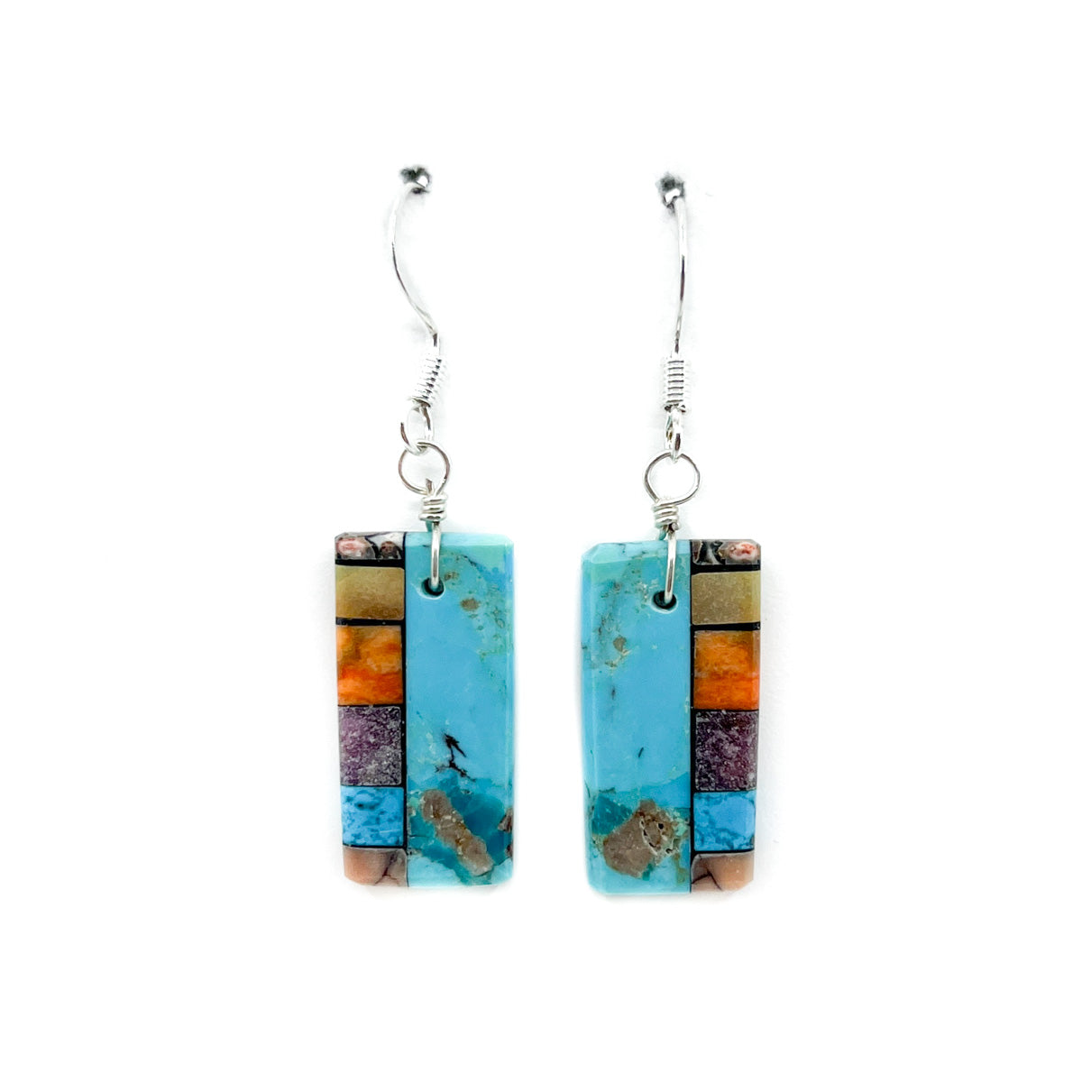 Load image into Gallery viewer, Lovely Turquoise Mosaic Earrings by Mary &amp;amp; Lorenzo Tafoya
