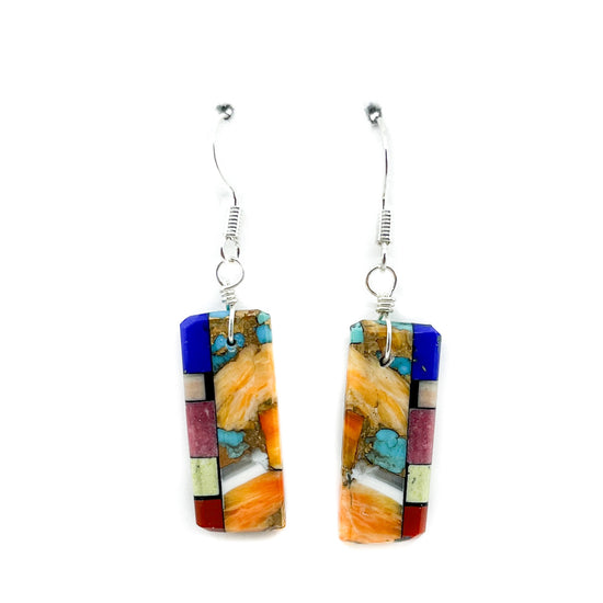 Load image into Gallery viewer, Spiny Oyster Shell Mosaic Dangle Earrings
