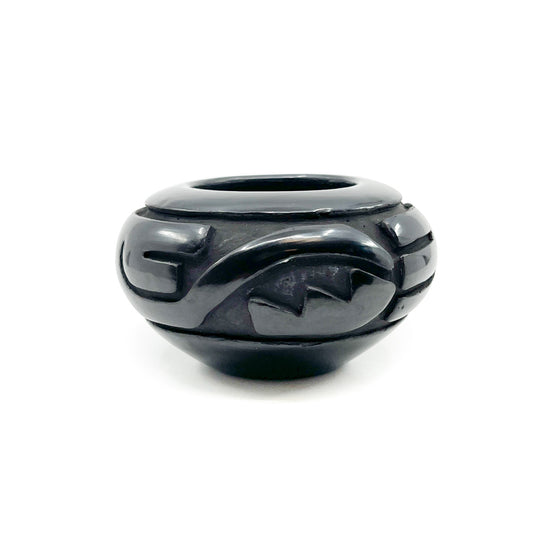 Highly Polished & Carved Blackware pot by Denise Martinez