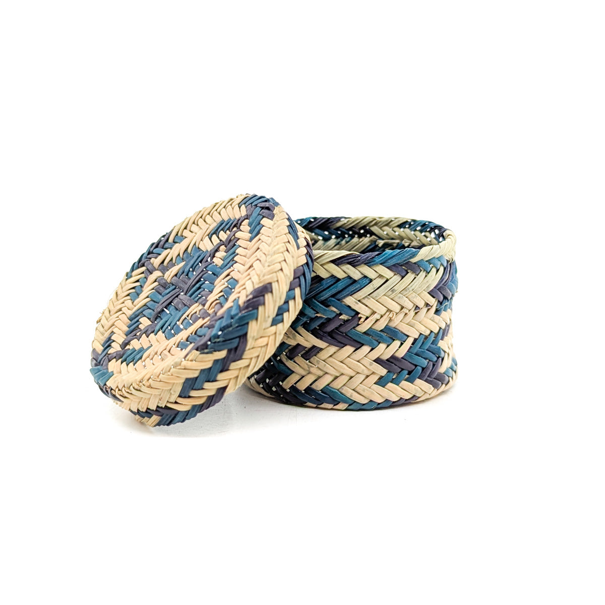 Mini Lidded Teal and Pink Pine Basket