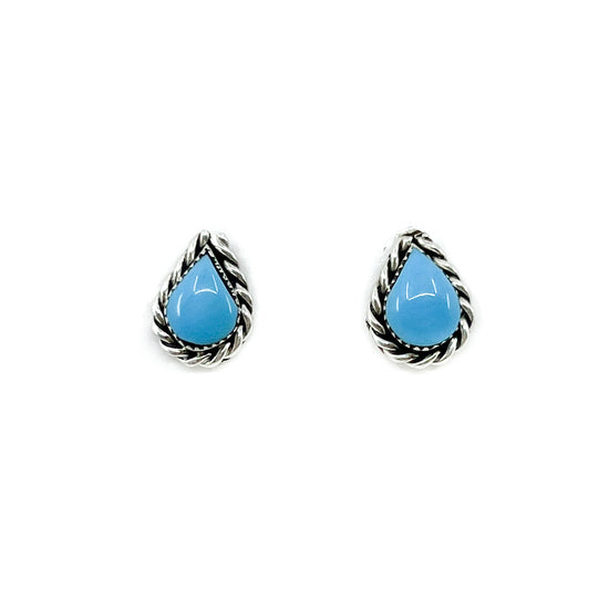 Turquoise and Silver Teardrop Stud Earrings