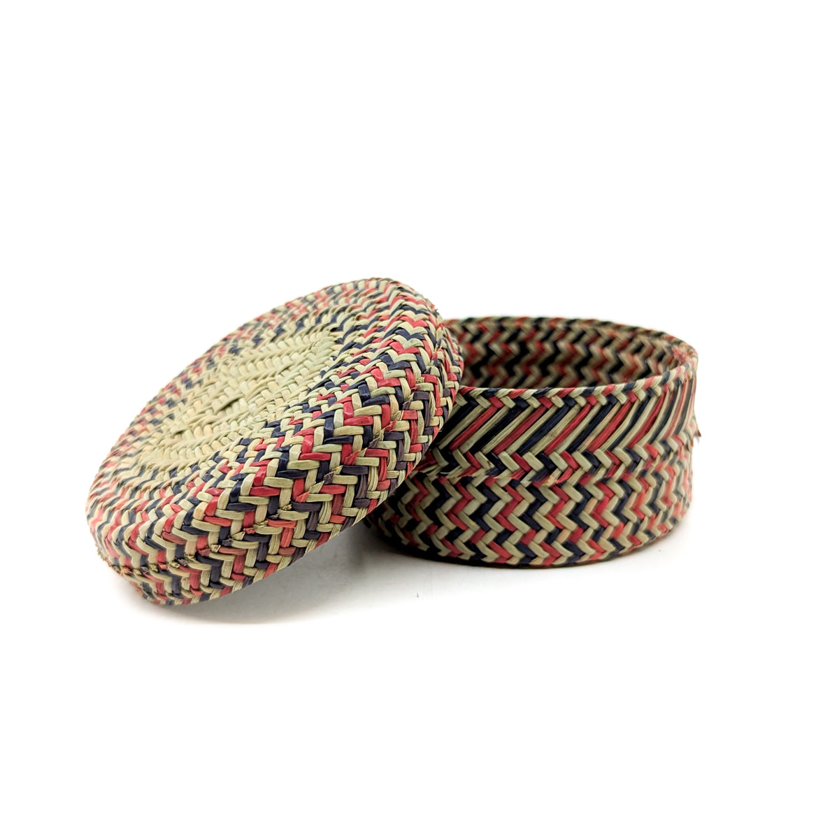 Navy and Red Intricate Weave Pine Basket