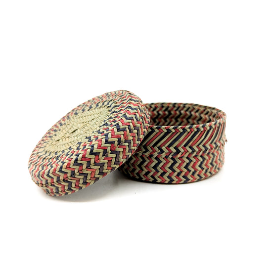 Navy and Red Intricate Weave Pine Basket