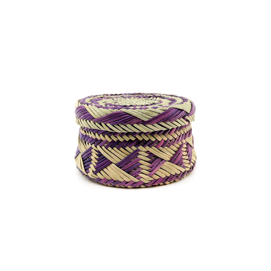 Pine Needle Basket with Purple and Black Accents