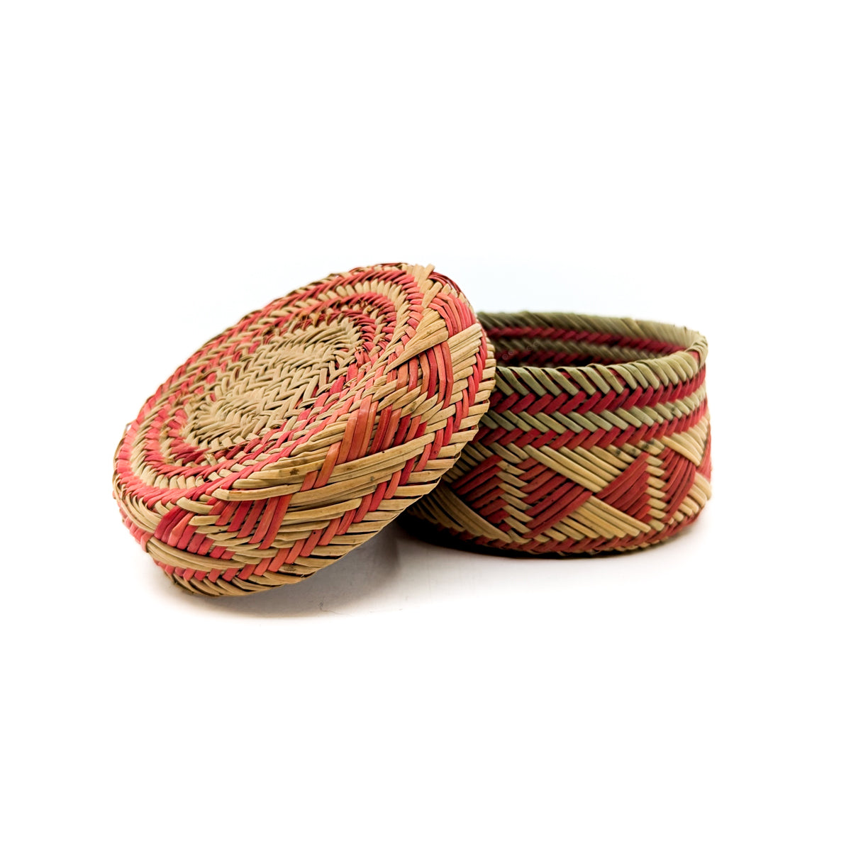 Red Toned Medium Lidded Basket