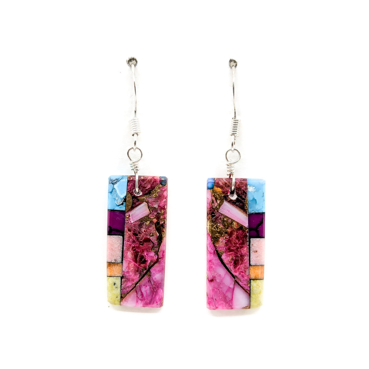 Colorful Slab Earrings With Purple and copper Accent