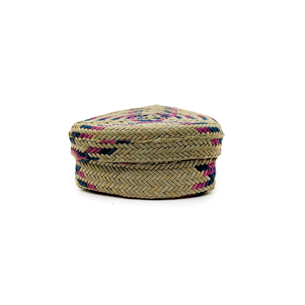 Triangle Lidded Basket with Pink and Blue Accents
