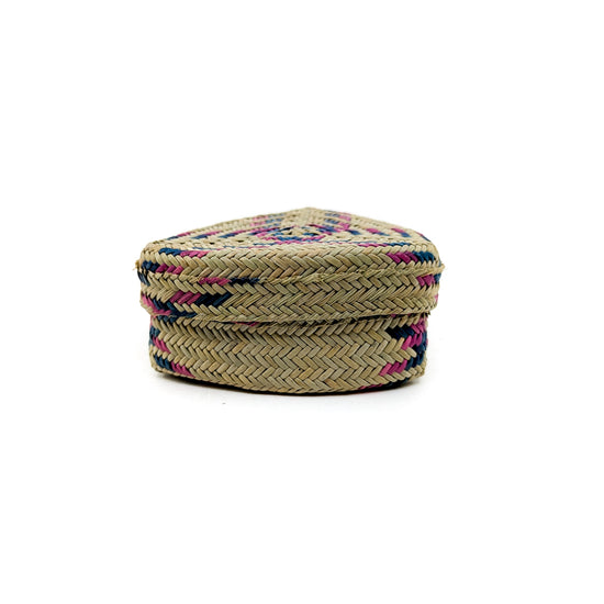 Triangle Lidded Basket with Pink and Blue Accents