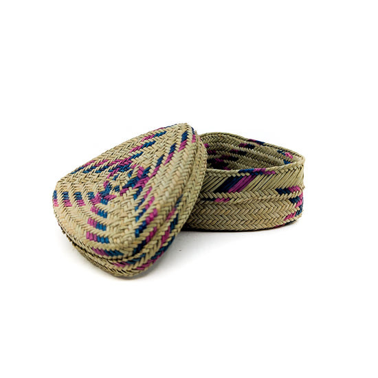 Triangle Lidded Basket with Pink and Blue Accents