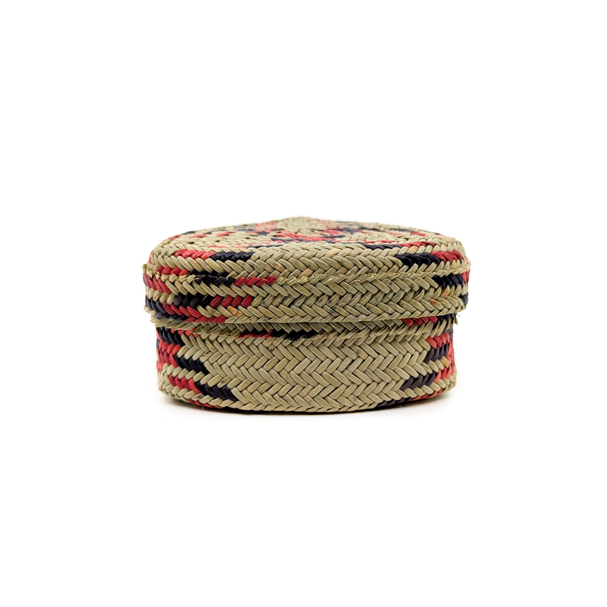 Triangle Lid Pine Basket with Red and Black Accent