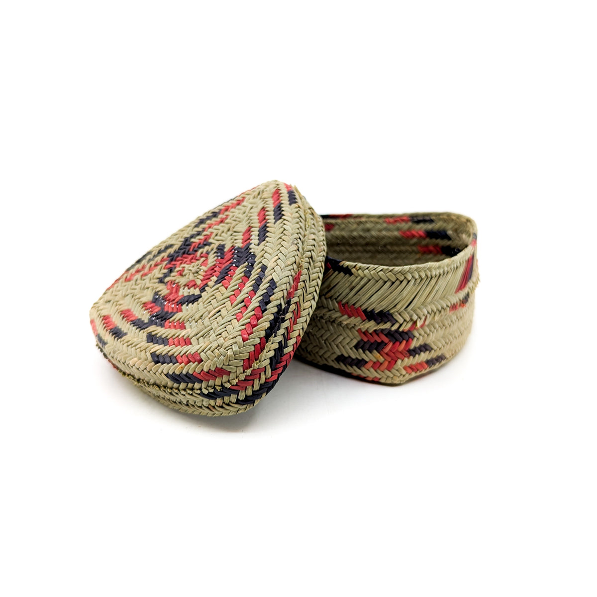 Triangle Lid Pine Basket with Red and Black Accent