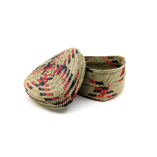 Triangle Lid Pine Basket with Red and Black Accent