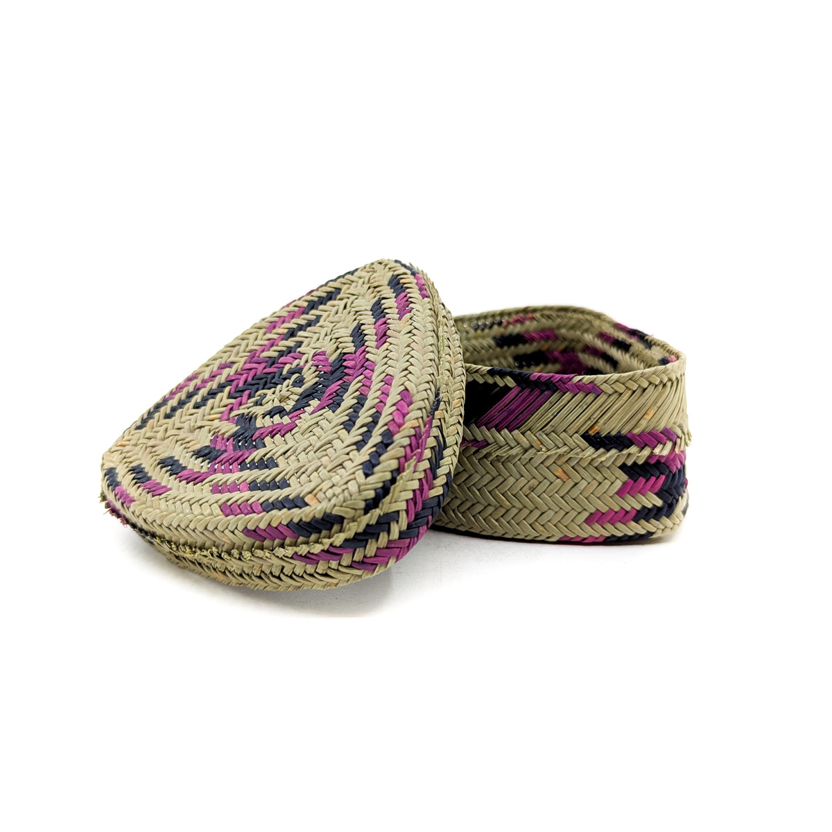 Triangle Lid Pine Basket with Pink Accents