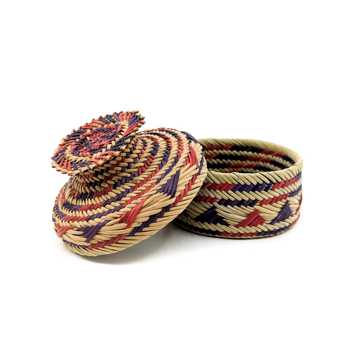 "Fancy Lid" Red and Indigo Basket