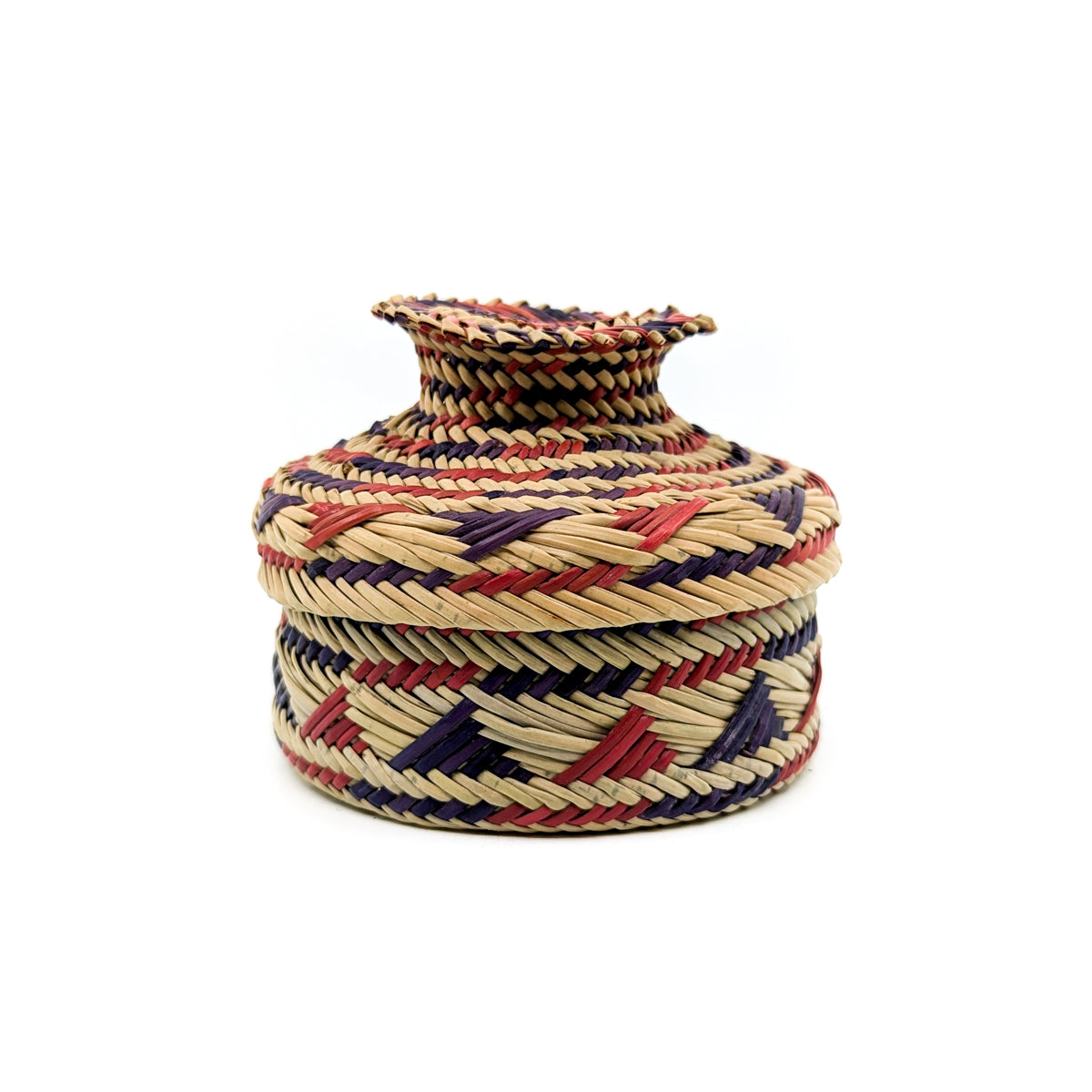 "Fancy Lid" Red and Indigo Basket
