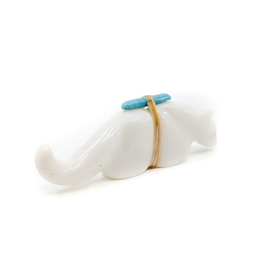 White Marble Mountain Lion with Turquoise Medicine Bundle