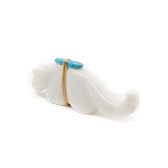 White Marble Mountain Lion with Turquoise Medicine Bundle