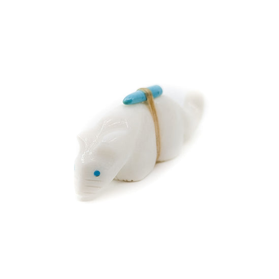 White Marble Mountain Lion with Turquoise Medicine Bundle
