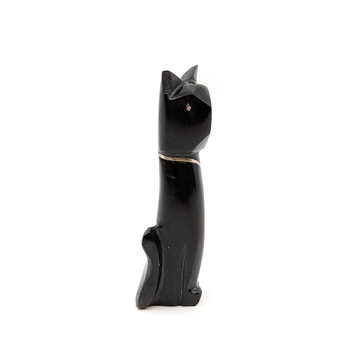 Black Marble Cat with Silver Inlay