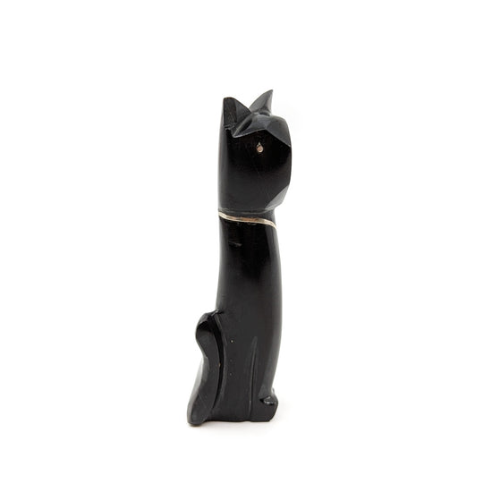 Black Marble Cat with Silver Inlay