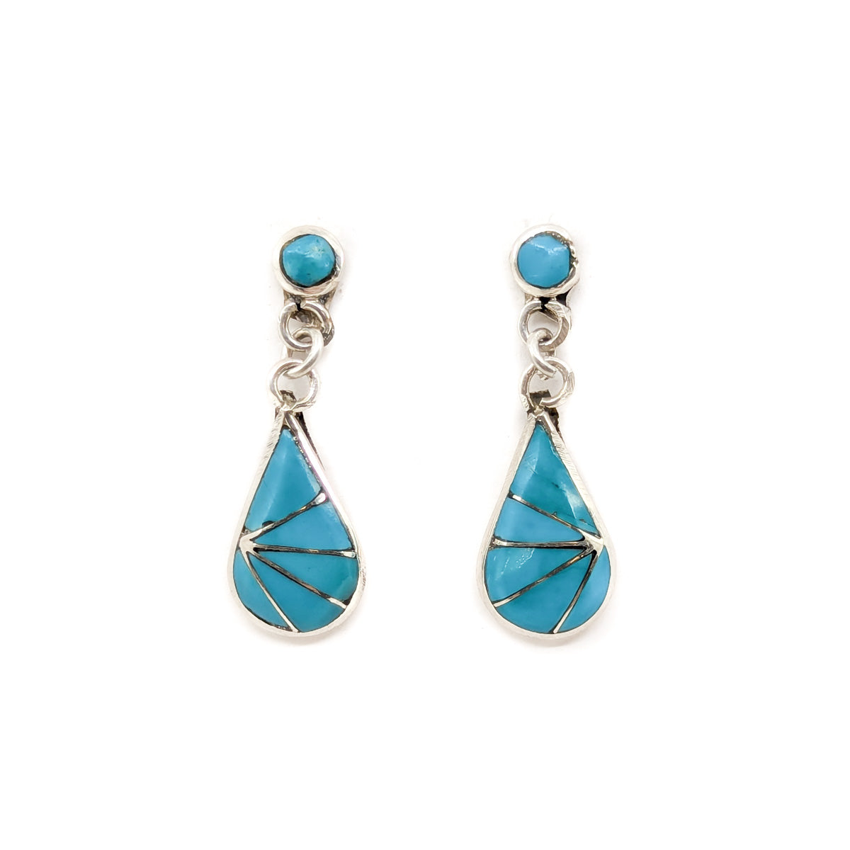 Channel Inlay Turquoise Tear Drop Earrings