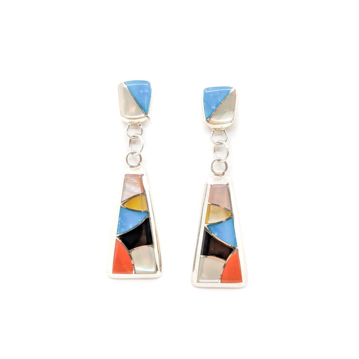 Channel Inlay Multi-Stone Triangle Earring