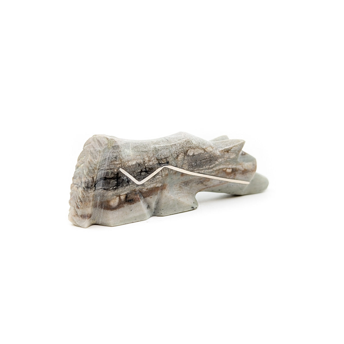 Grey Picasso Marble Fox with Silver Inlay Heartline