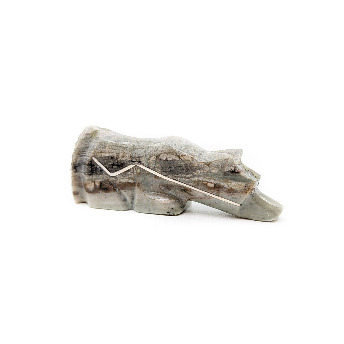 Grey Picasso Marble Fox with Silver Inlay Heartline
