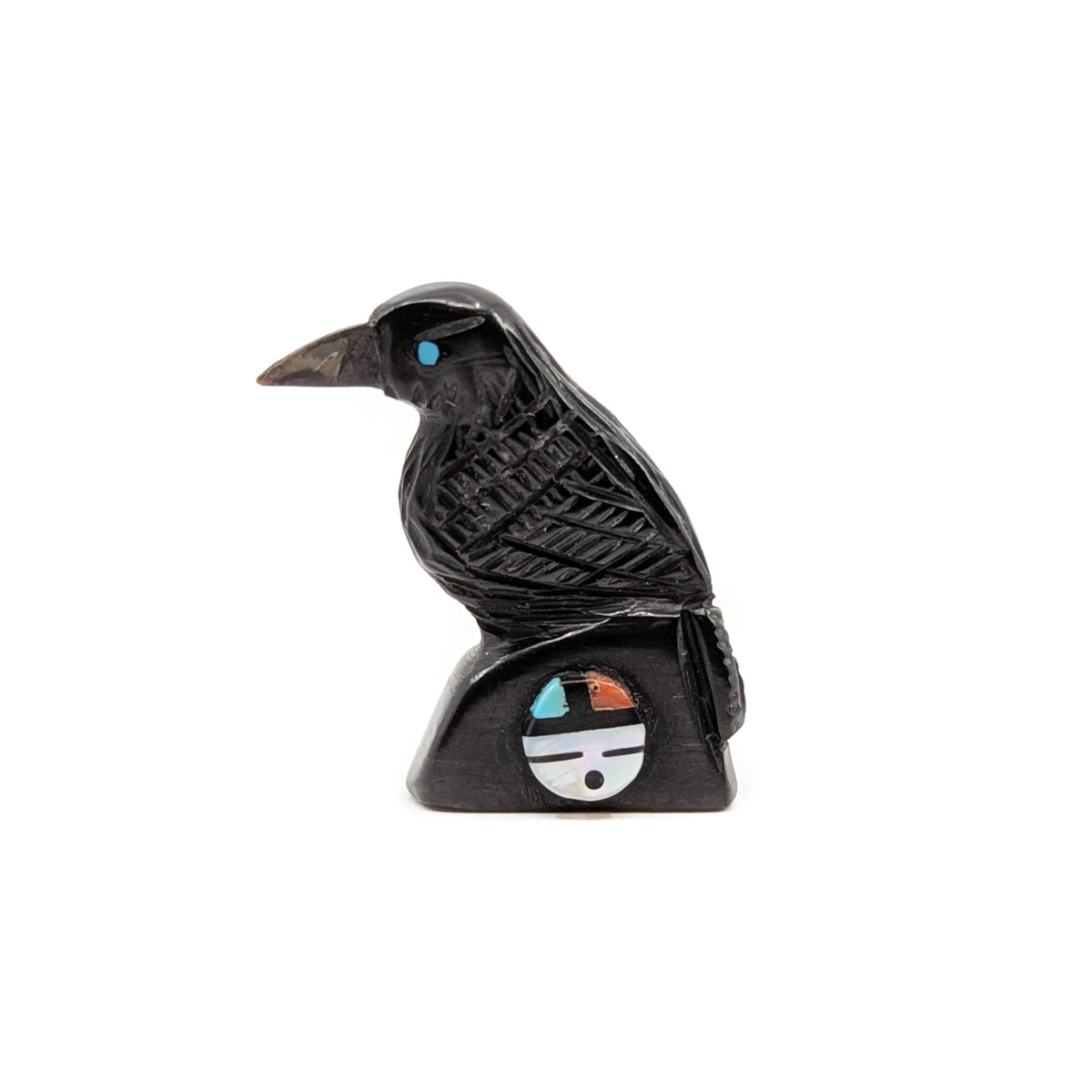 Miniature Black Raven with Zuni Sun Face