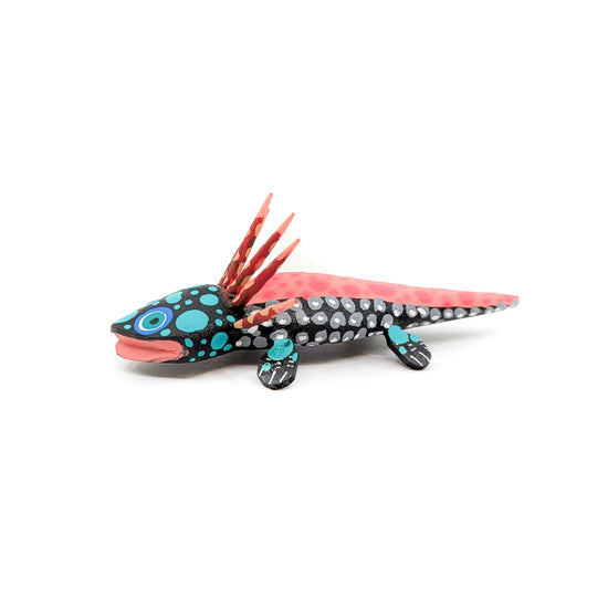 Teal Spotted Axolotl with Pink Spotted Tail