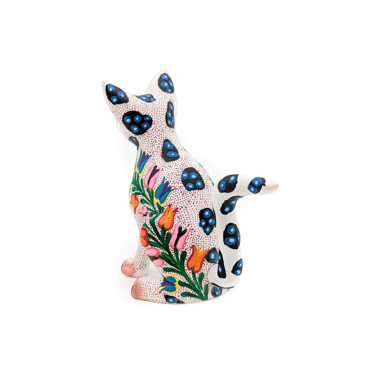 Finely Painted White Cat with Colorful Flowers