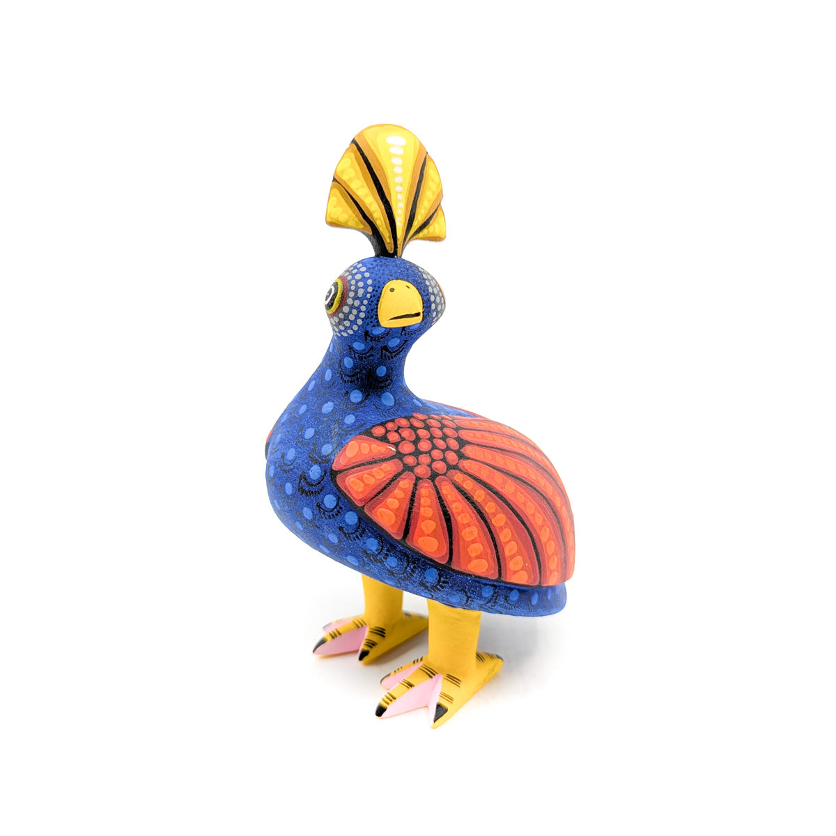 Bright Blue Quail with Orange Wings and Golden Top Knot