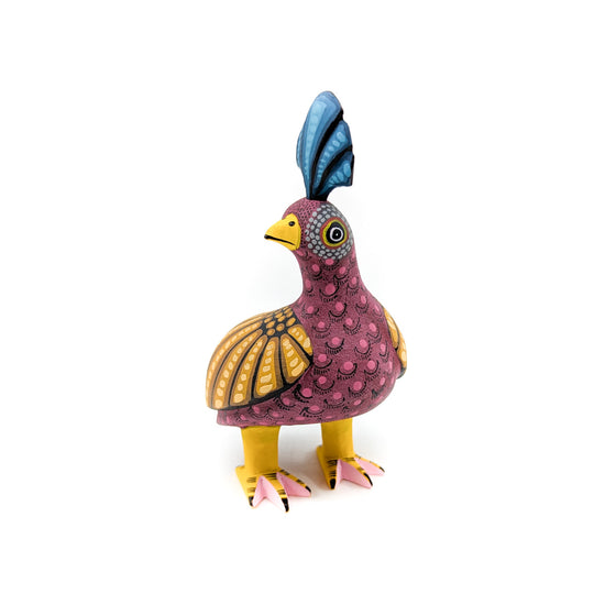 Magenta and Gold Quail with Teal Top Knot