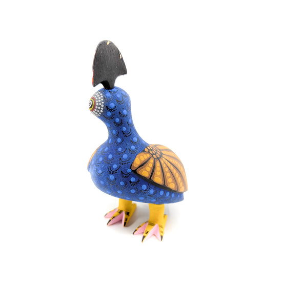Dark Blue Quail with Golden Wings Orange Top Knot