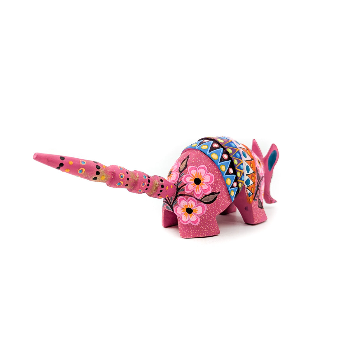 Pretty Pink Armadillo with Flowers and Spots
