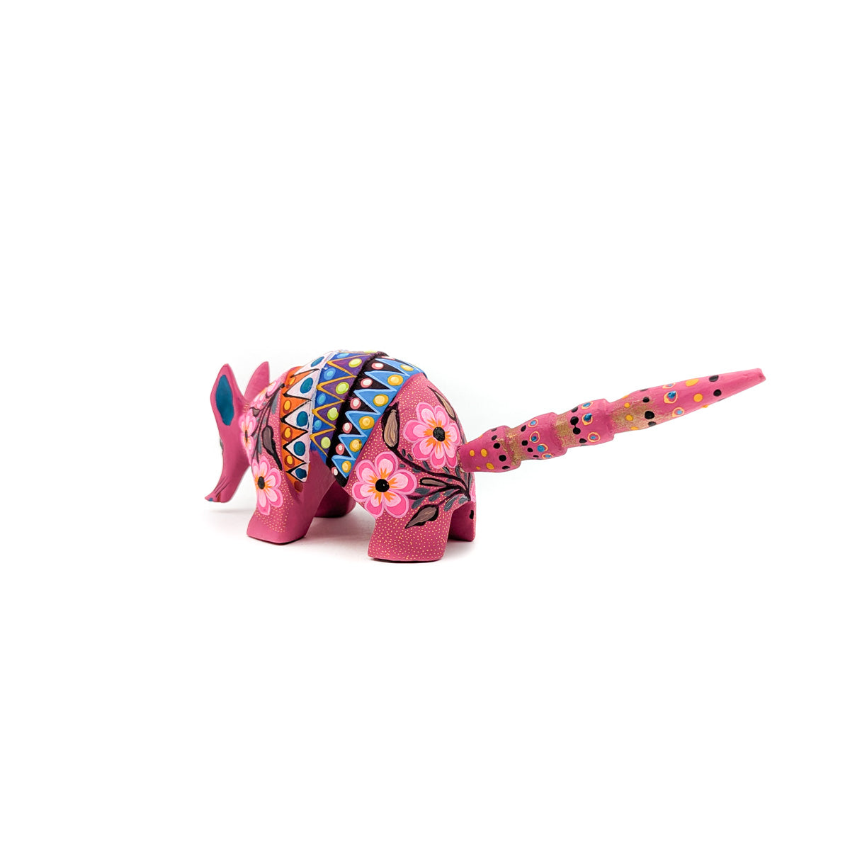 Pretty Pink Armadillo with Flowers and Spots