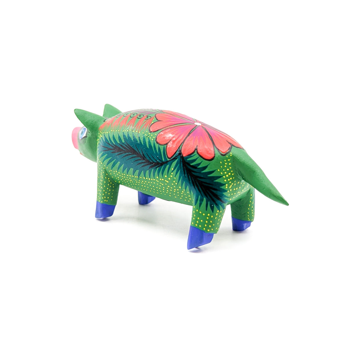 Whimsical Pig in Green with Floral Accents