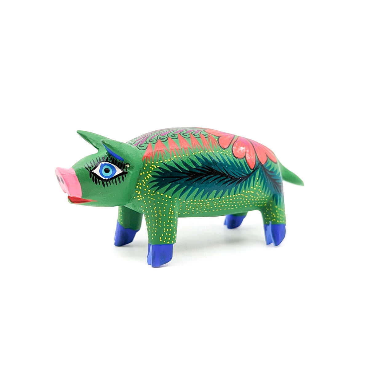 Whimsical Pig in Green with Floral Accents