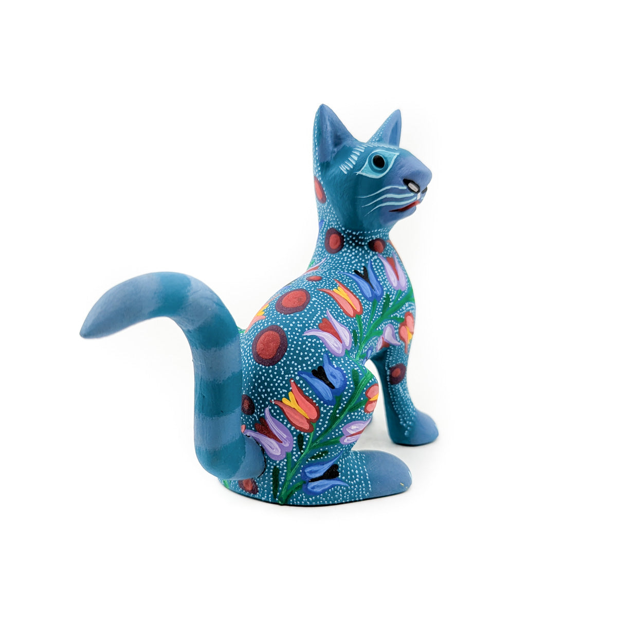 Carved Cat with Tulips in Blue Tones