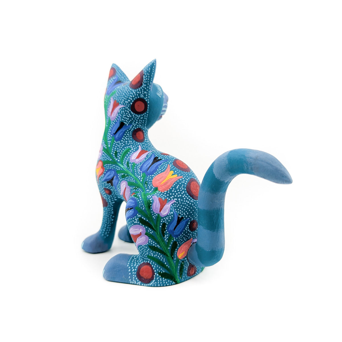 Carved Cat with Tulips in Blue Tones