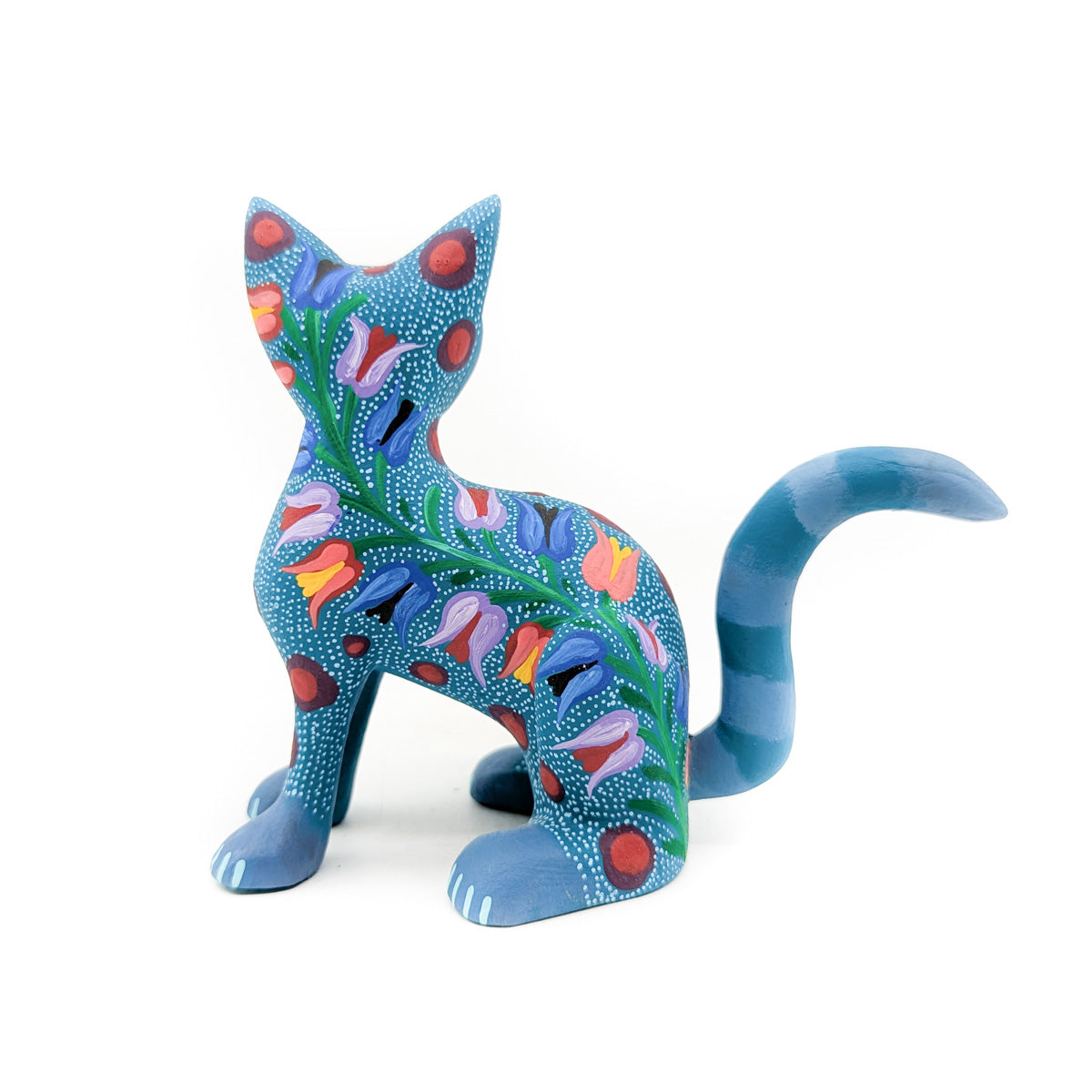 Carved Cat with Tulips in Blue Tones