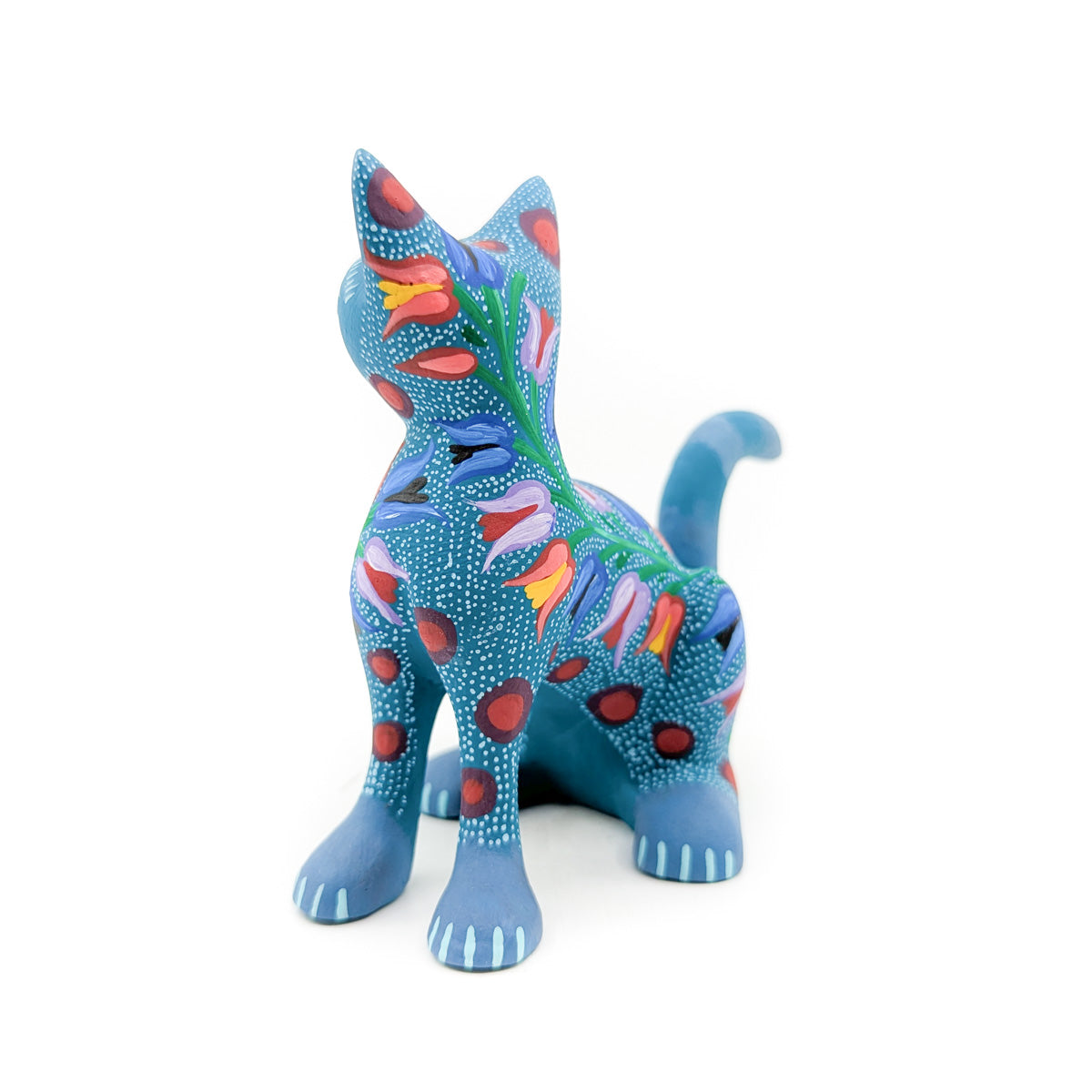 Carved Cat with Tulips in Blue Tones