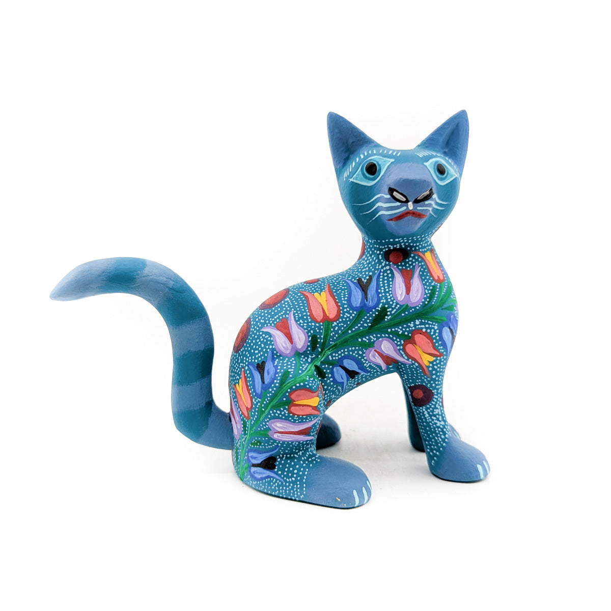Carved Cat with Tulips in Blue Tones